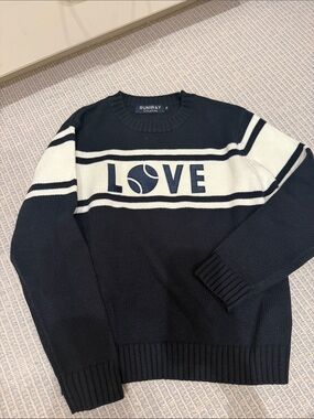 Navy and White 'Love' Crewneck Sweater - Women's